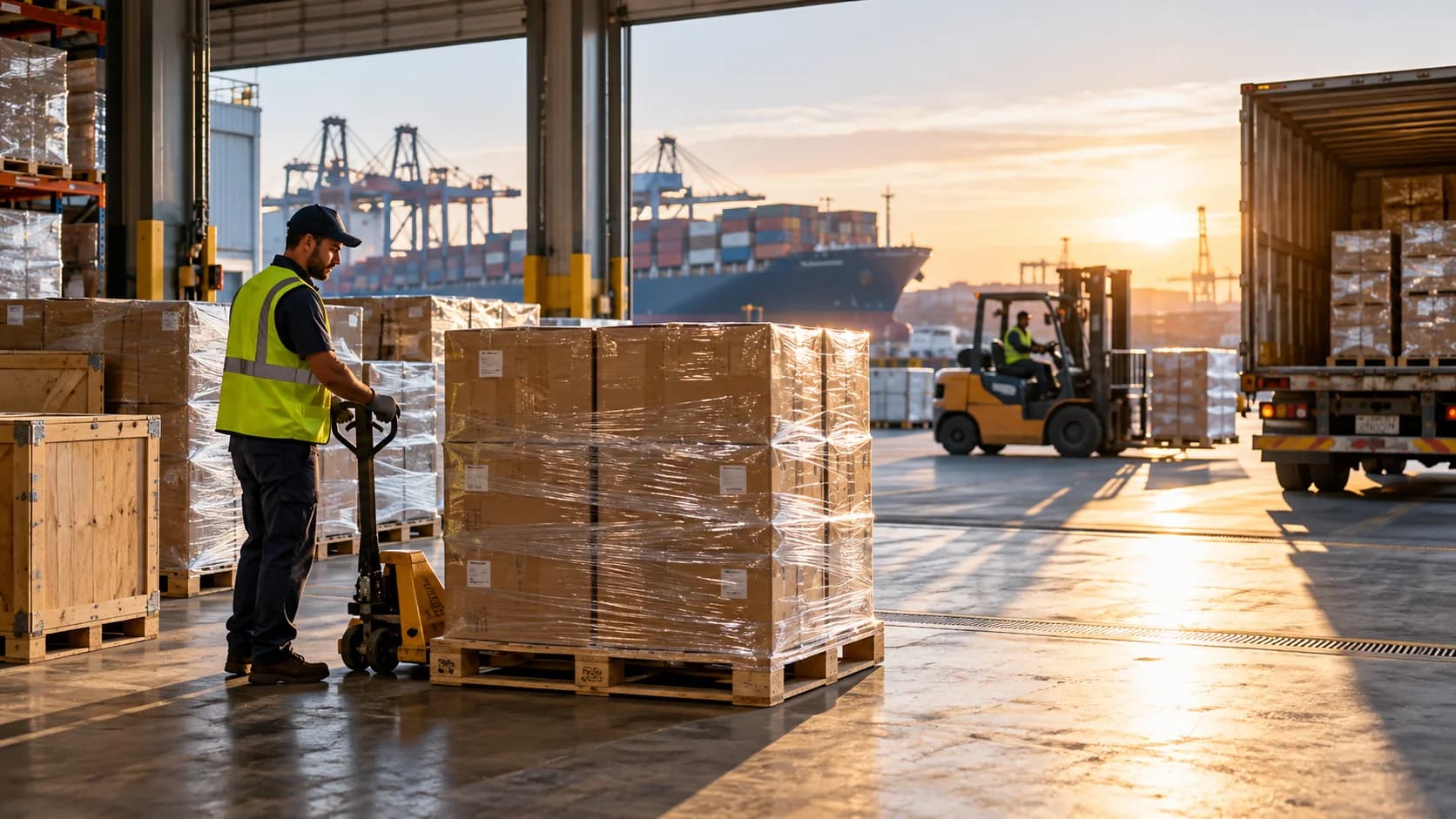 Orderly pallets in a modern warehouse loading bay