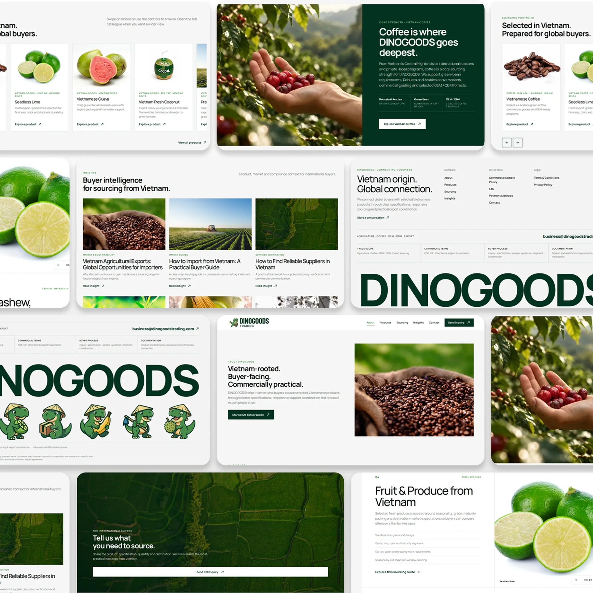 DINOGOODS corporate export website design system and digital project views